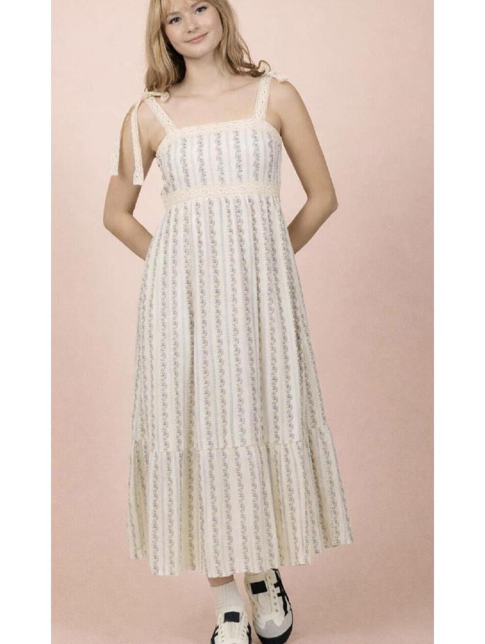 New Very J, Floral Stripe Lace Trim Midi Dress Size S | SML